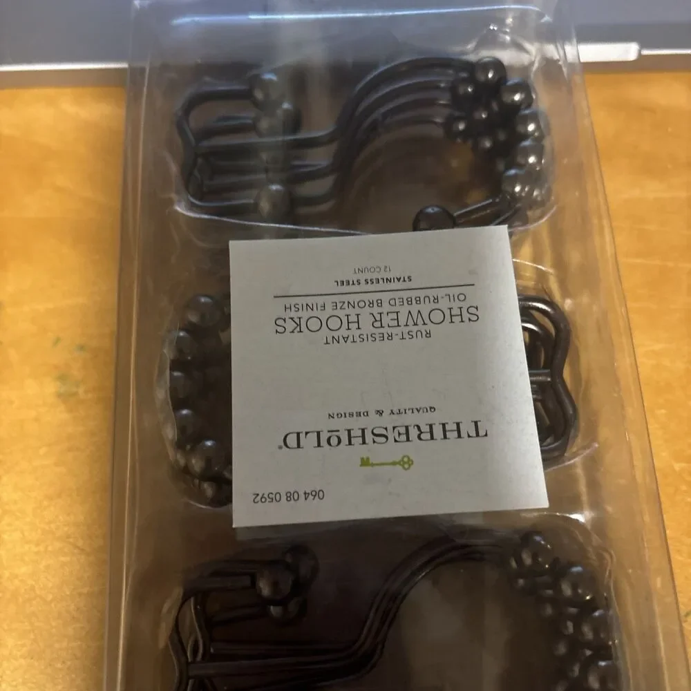 Threshold Oil-Rubbed Bronze Finish Button Shower Hooks Rustproof 12 Count